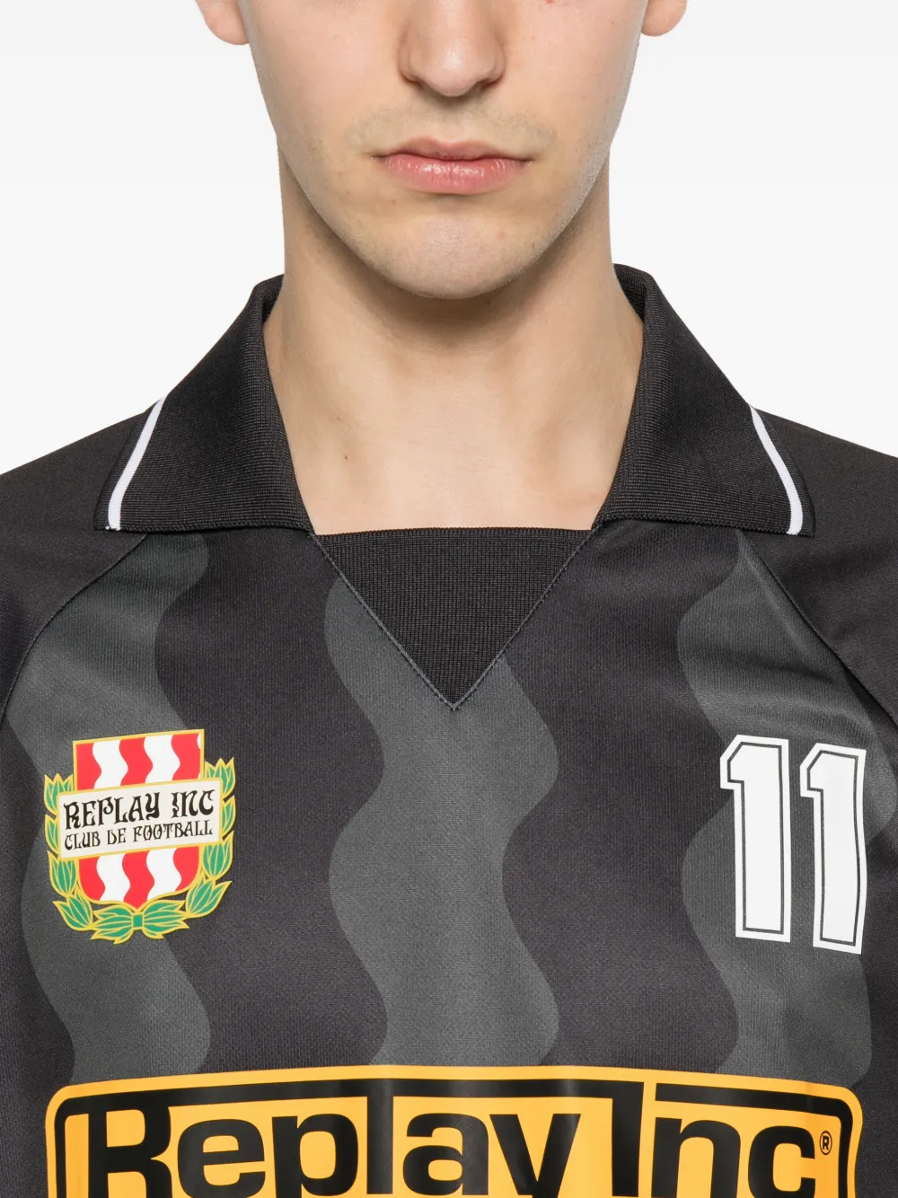 Replay Shirt met polokraag en print Grijs