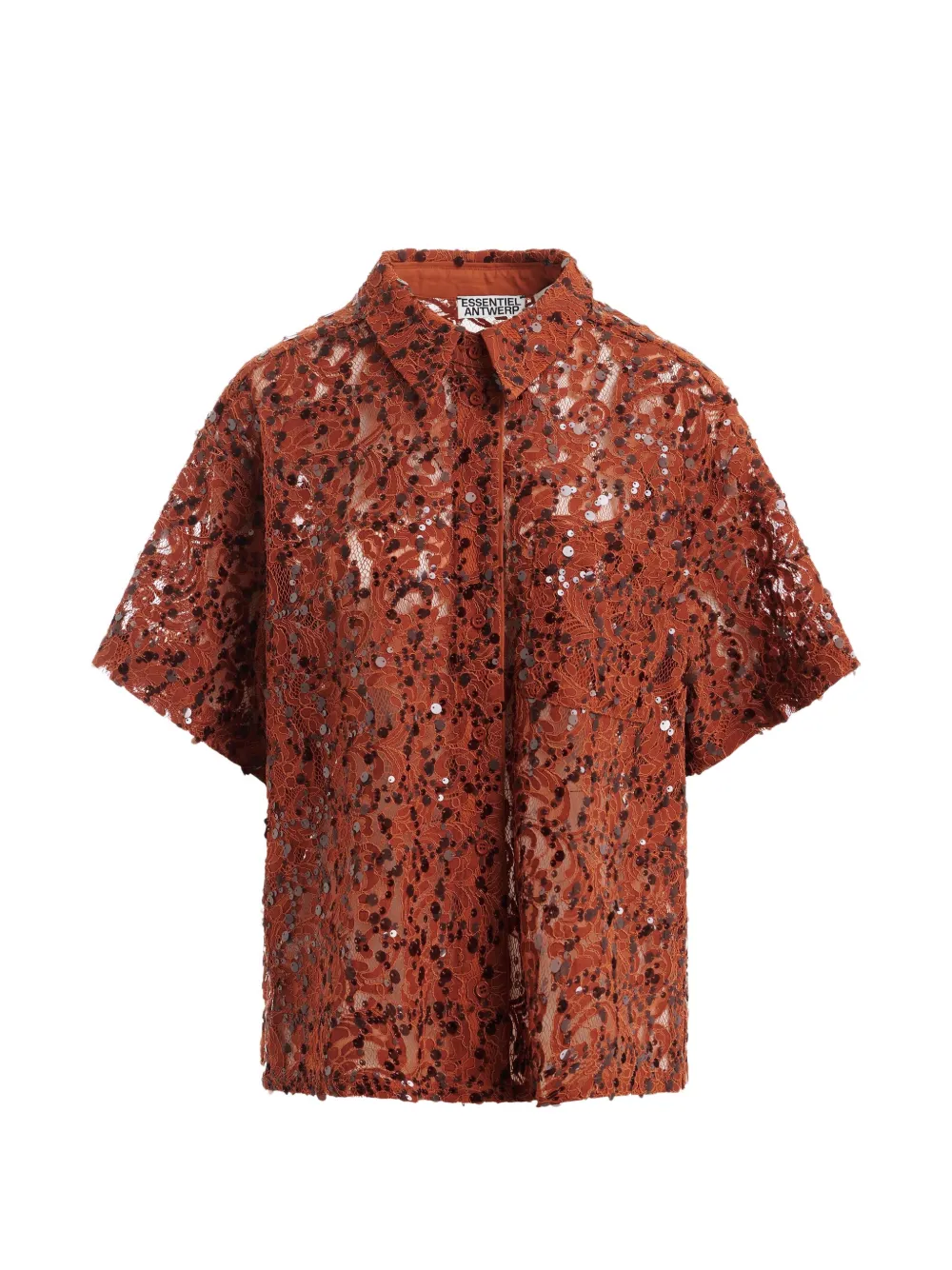 Essentiel Antwerp sequin-embellished short-sleeved shirt - Rosso