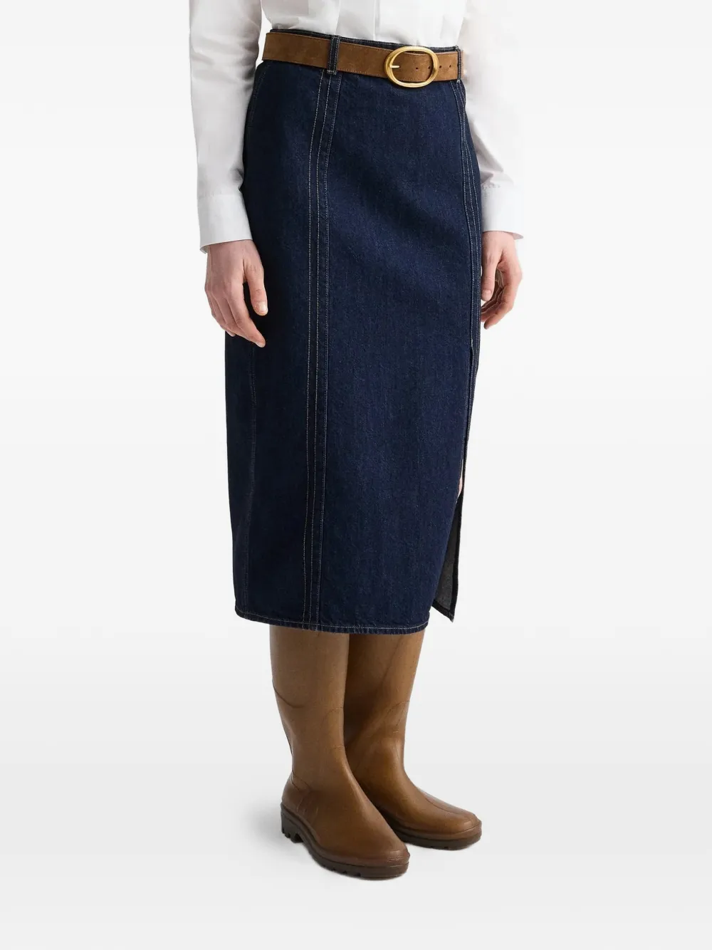 TWP seam-detail denim midi skirt - Blu