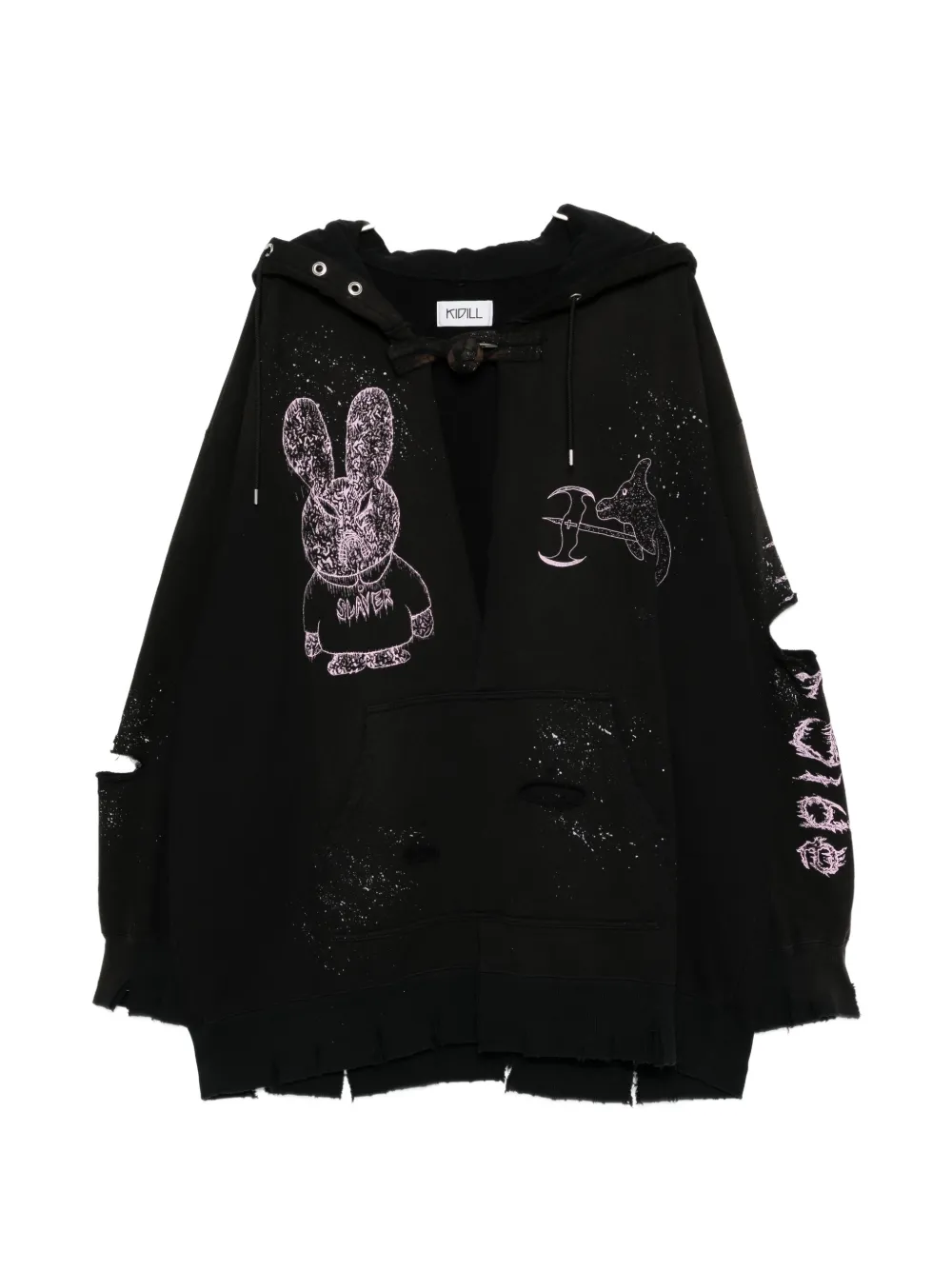 Kidill distressed graphic-print hoodie - Black