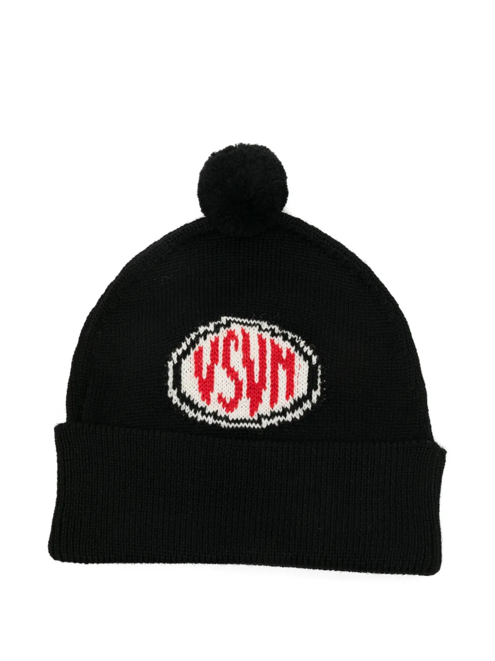 visvim logo-intarsia pompom beanie hat | Black | Image 1