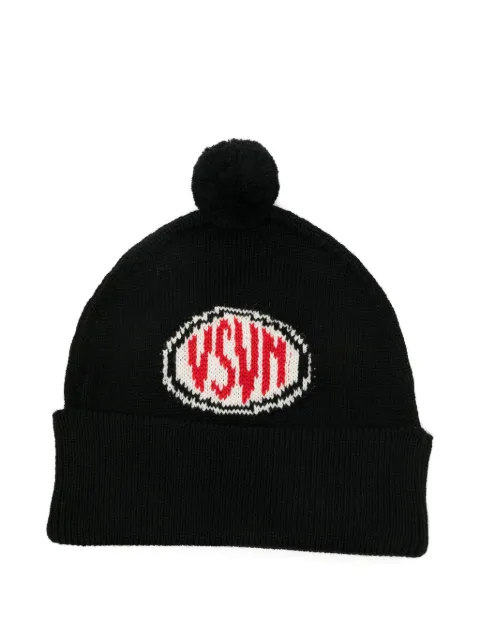 visvim logo-intarsia pompom beanie hat
