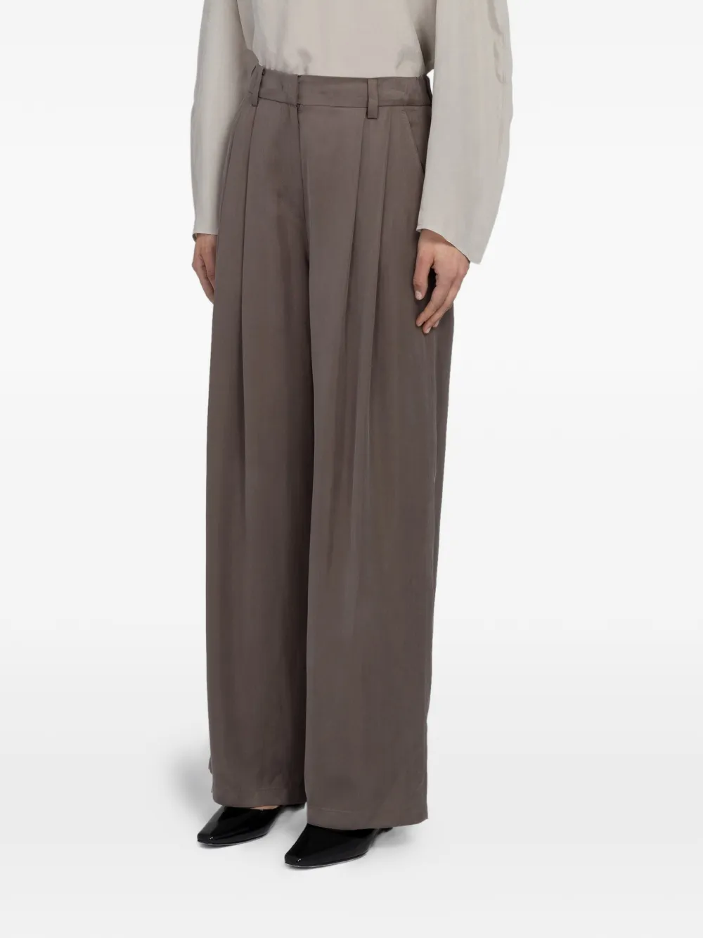 Amomento Tweekleurige broek met wijde pijpen Bruin