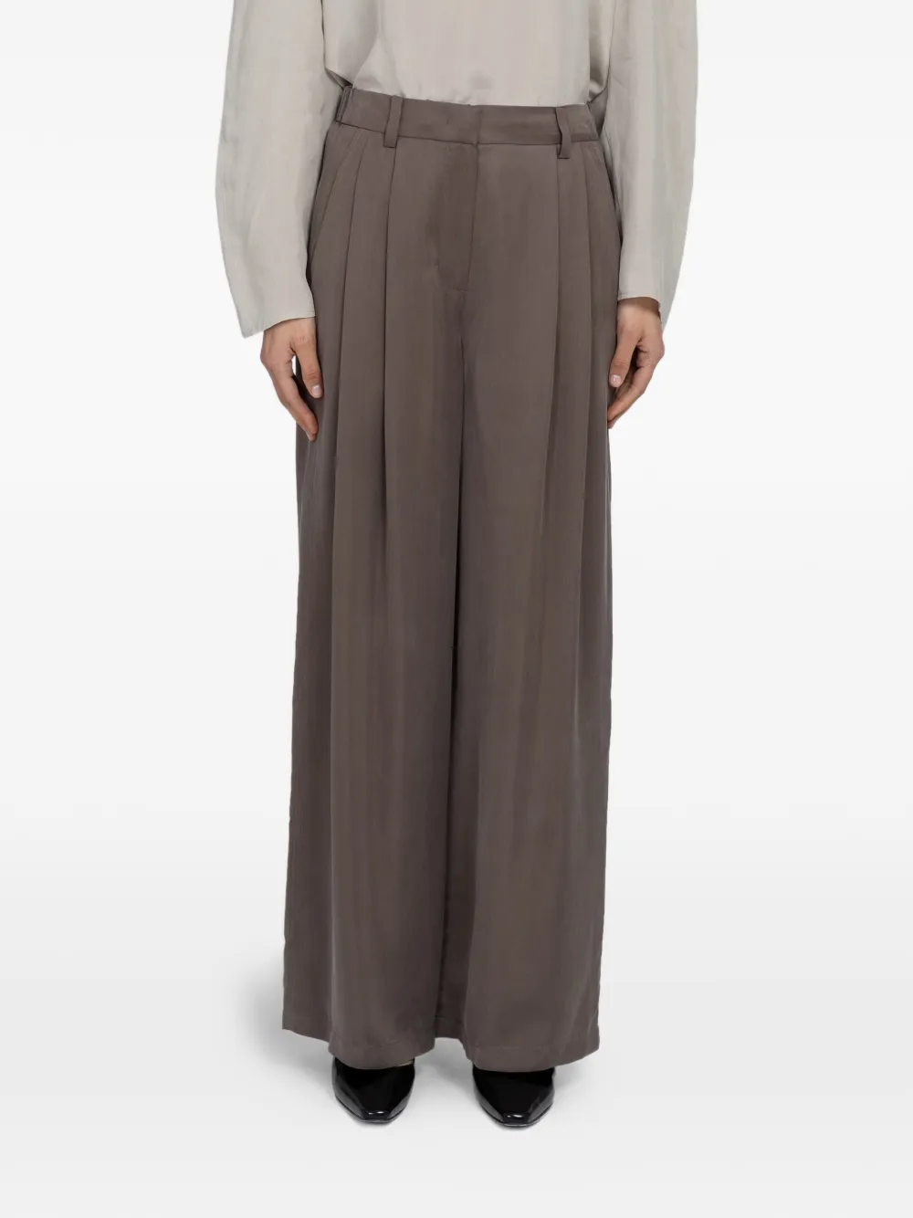 Amomento two-tuck wide-leg trousers - Marrone