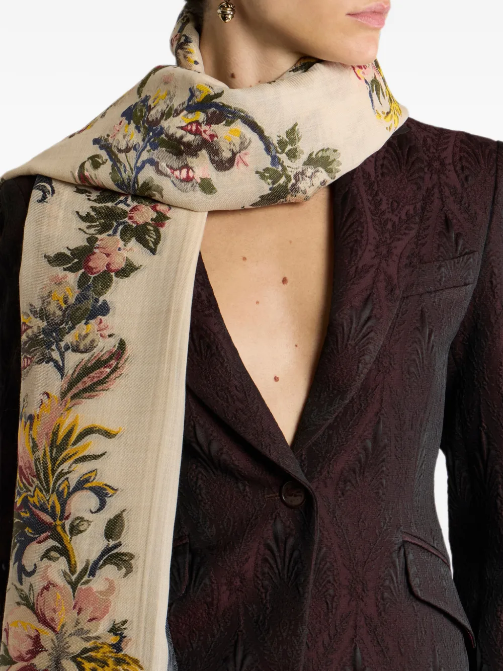 ETRO Sjaal van wolblend met fil coupé bloemen-patroon Beige