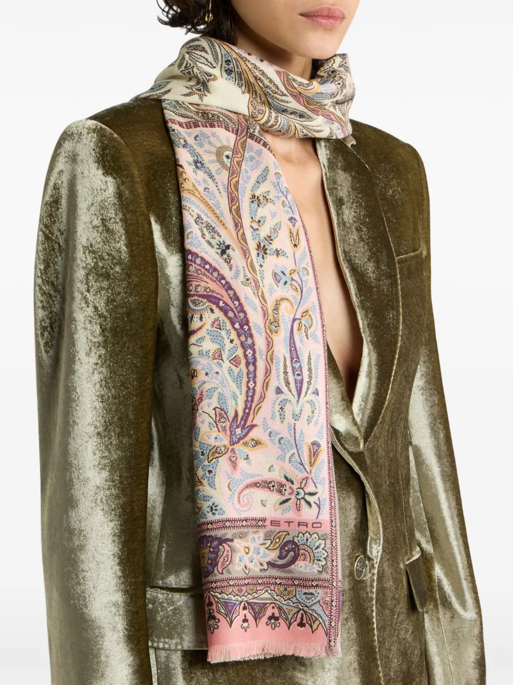 ETRO Sjaal met paisley-patroon van kasjmier zijde en wol Beige