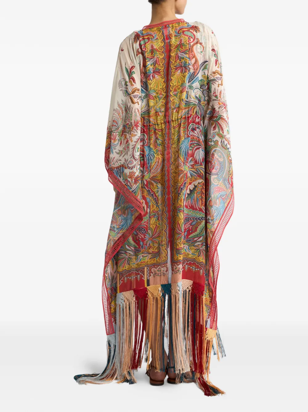 ETRO midi-jurk met paisley-print en franje Beige