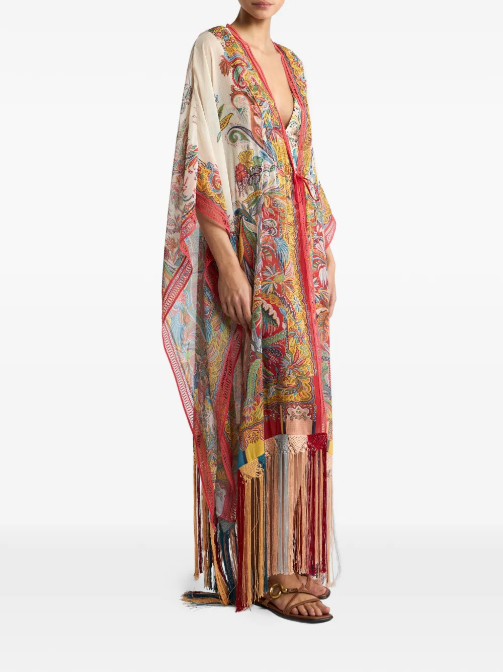 ETRO midi-jurk met paisley-print en franje Beige