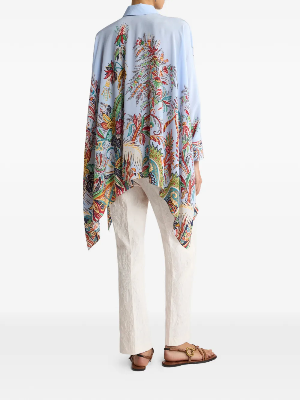 ETRO Zijden blouse met paisley-print en hanky zoom Blauw
