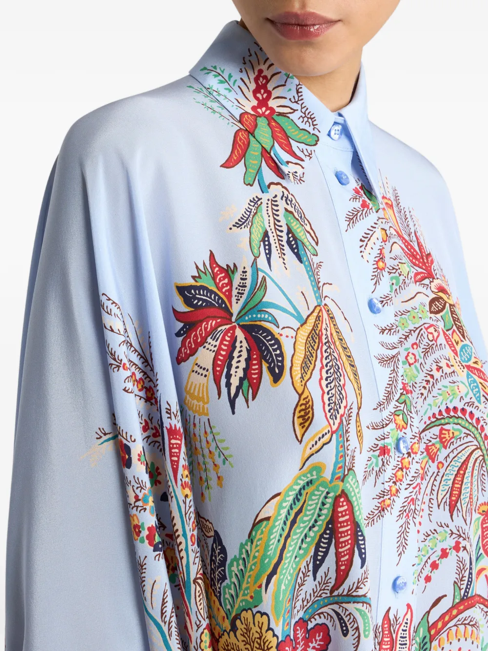 ETRO Zijden blouse met paisley-print en hanky zoom Blauw