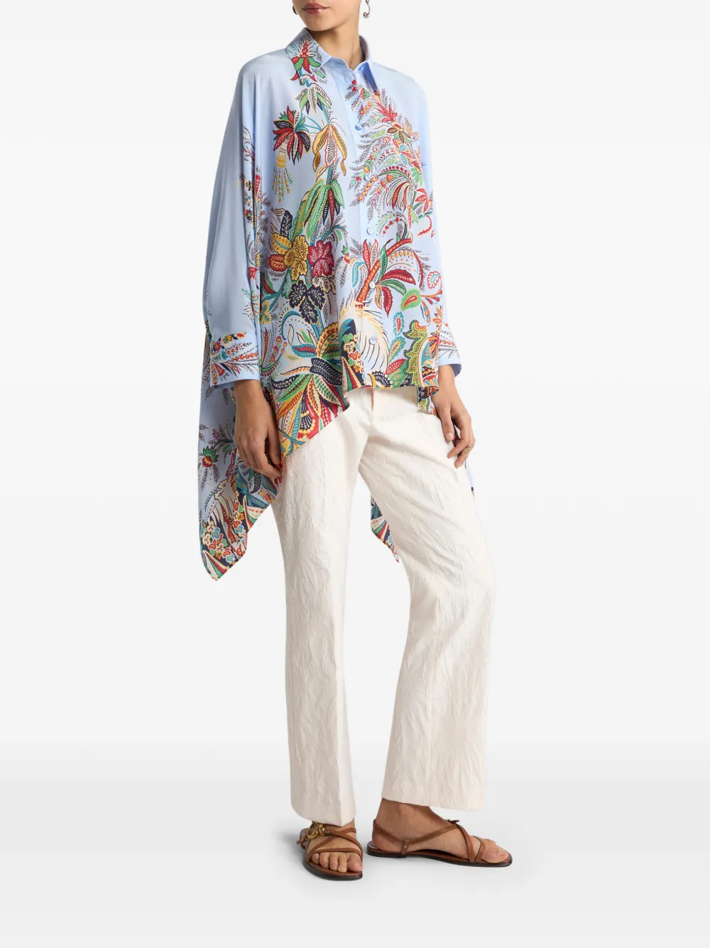 ETRO Zijden blouse met paisley-print en hanky zoom Blauw