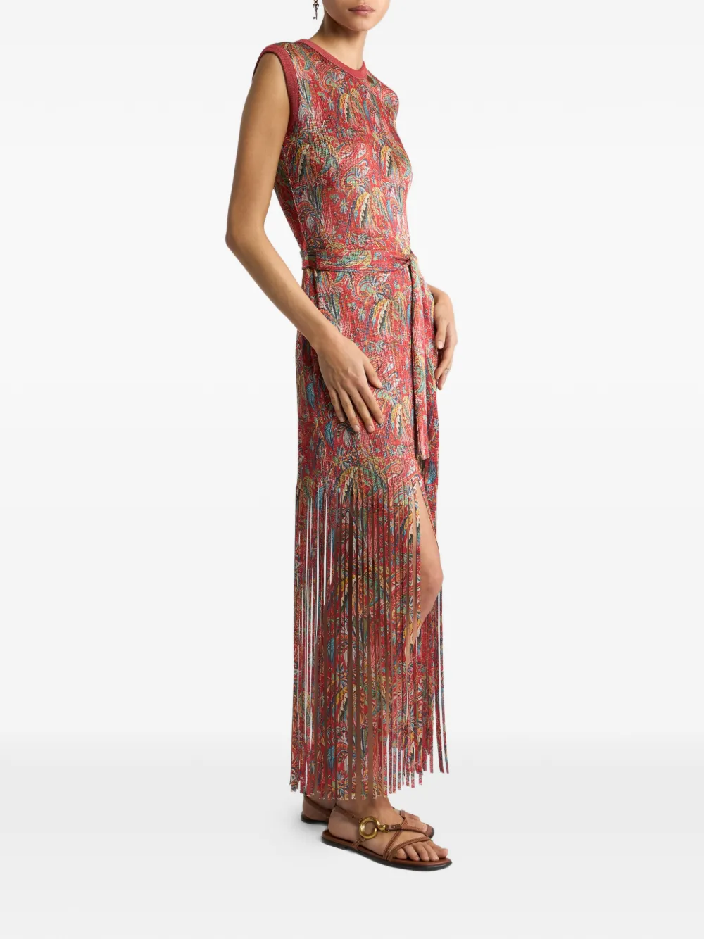 ETRO Maxi-jurk met paisley-print en franje Rood