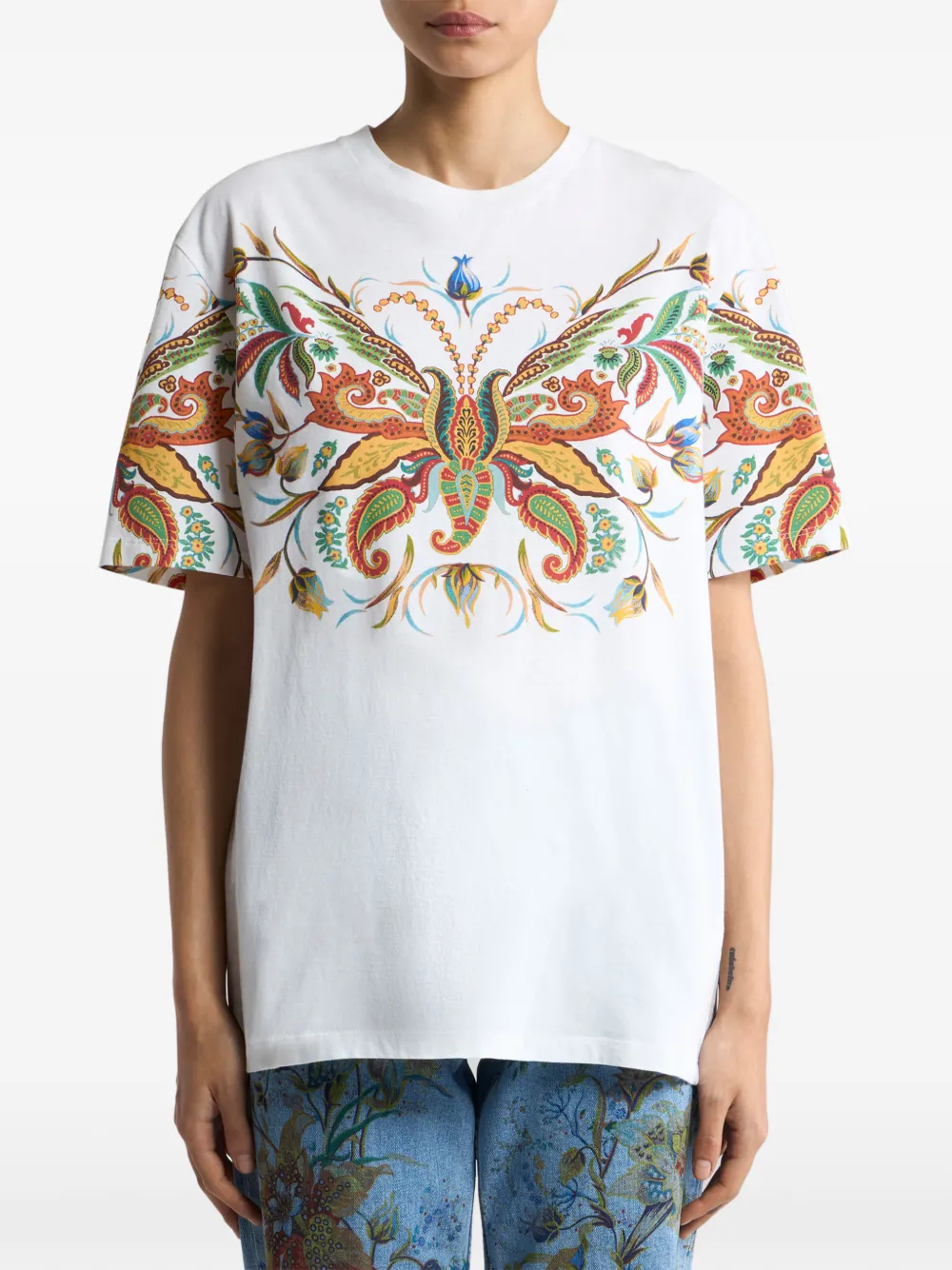 ETRO T-shirt met paisley-print Wit