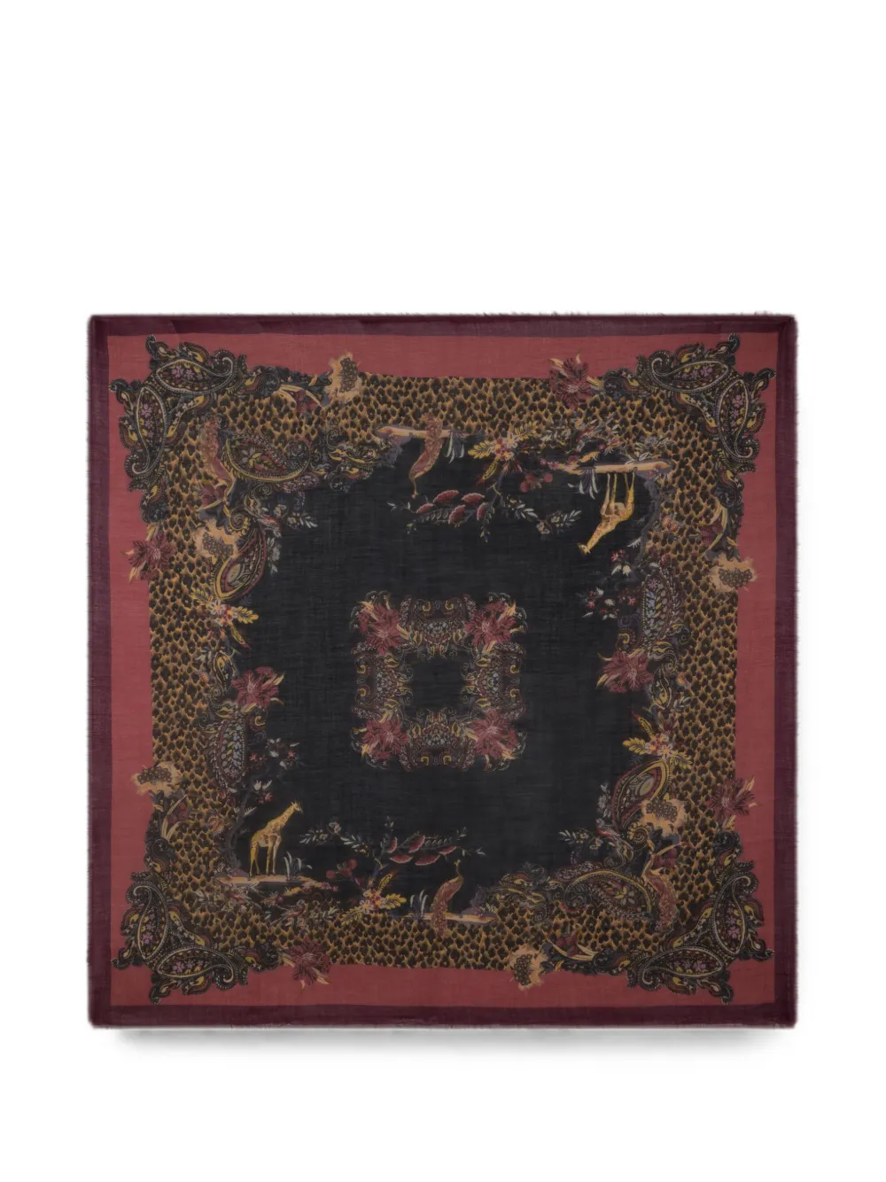 ETRO wool, cashmere and silk shawl with animal and Paisley motif - Nero