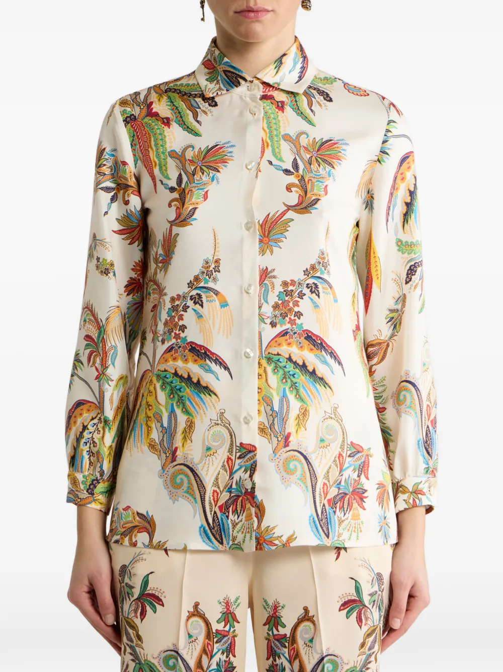 ETRO Zijden twill overhemd met paisley-patroon Beige