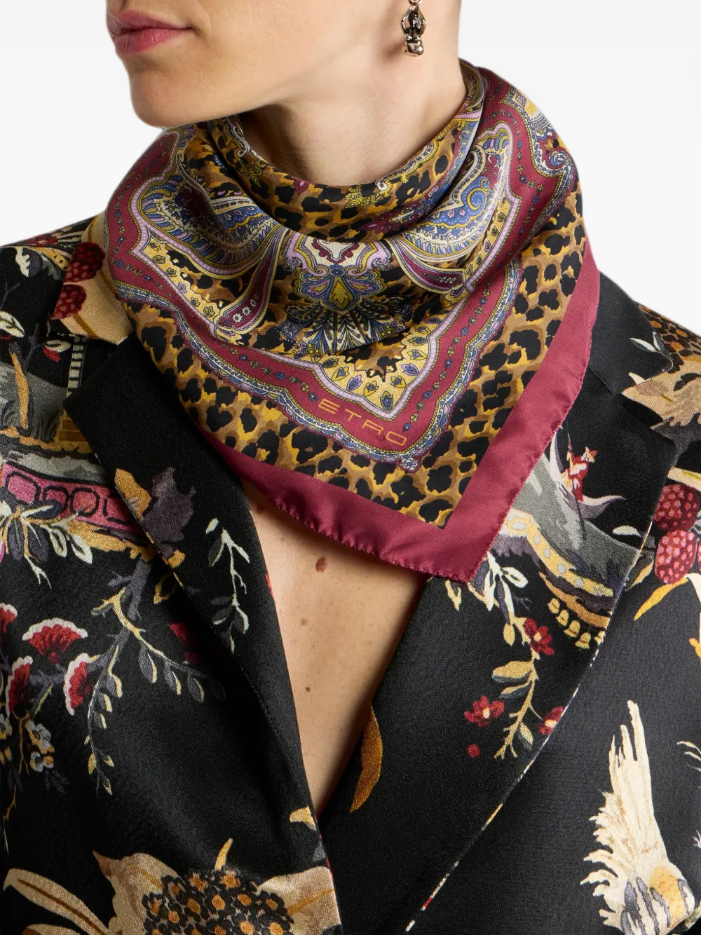 ETRO Sjaal met luipaard-patroon en paisley-print Rood