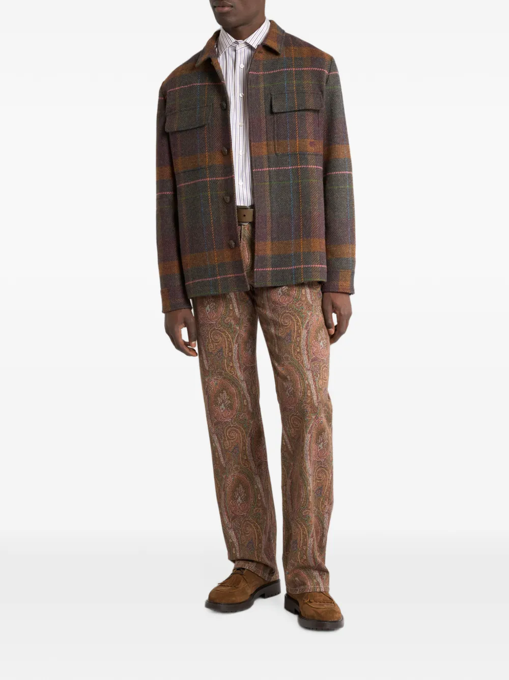 ETRO Madras shirtjack van wol en kasjmier Bruin