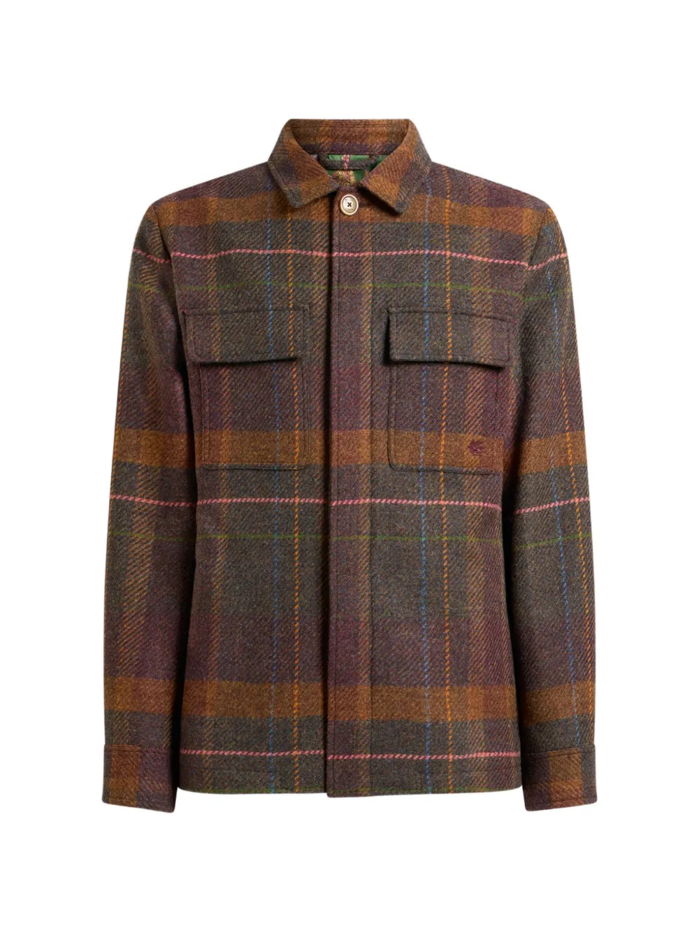 ETRO Madras wool and cashmere shirt jacket - Marrone