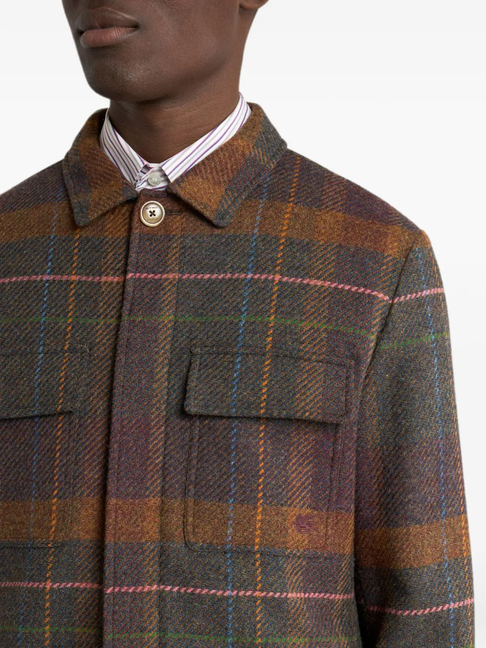 ETRO Madras shirtjack van wol en kasjmier Bruin