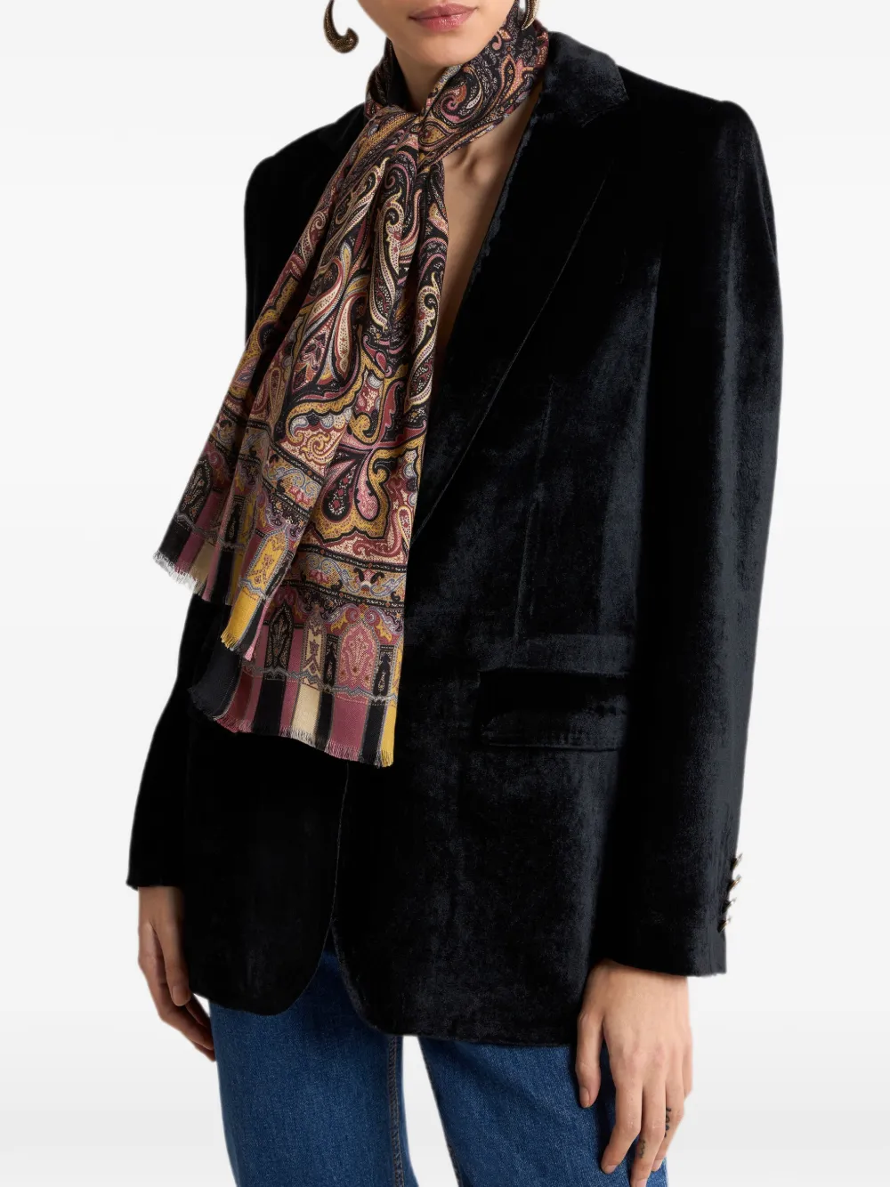 ETRO Sjaal met paisley-patroon van kasjmier zijde en wol Zwart