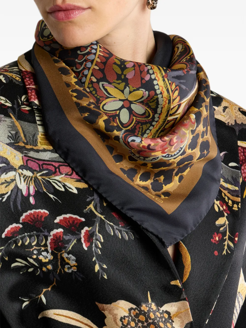 ETRO Sjaal met luipaard-print en paisley-print Zwart