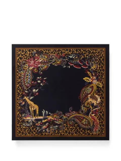 ETRO silk twill scarf with leopard and paisley motif