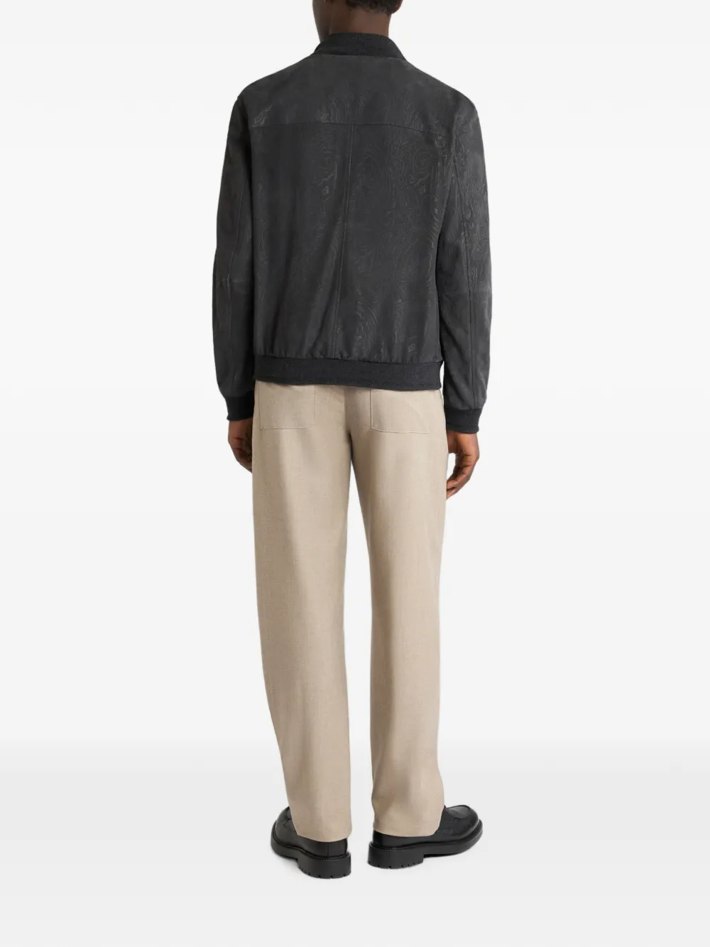 ETRO Arnica paisley-print suede bomber jacket Zwart