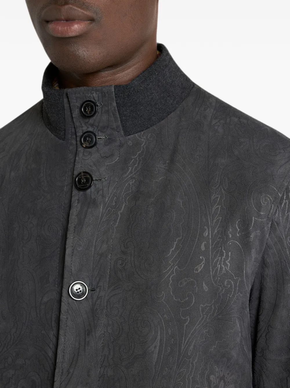 ETRO Arnica paisley-print suede bomber jacket Zwart