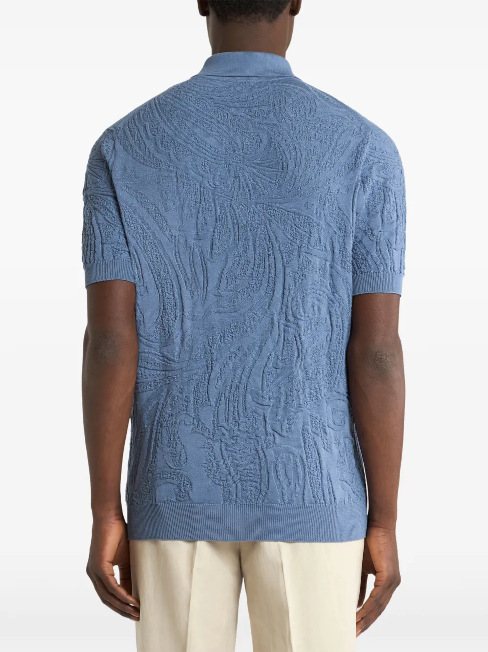 ETRO Gebreid katoenen poloshirt met paisley-patroon Blauw