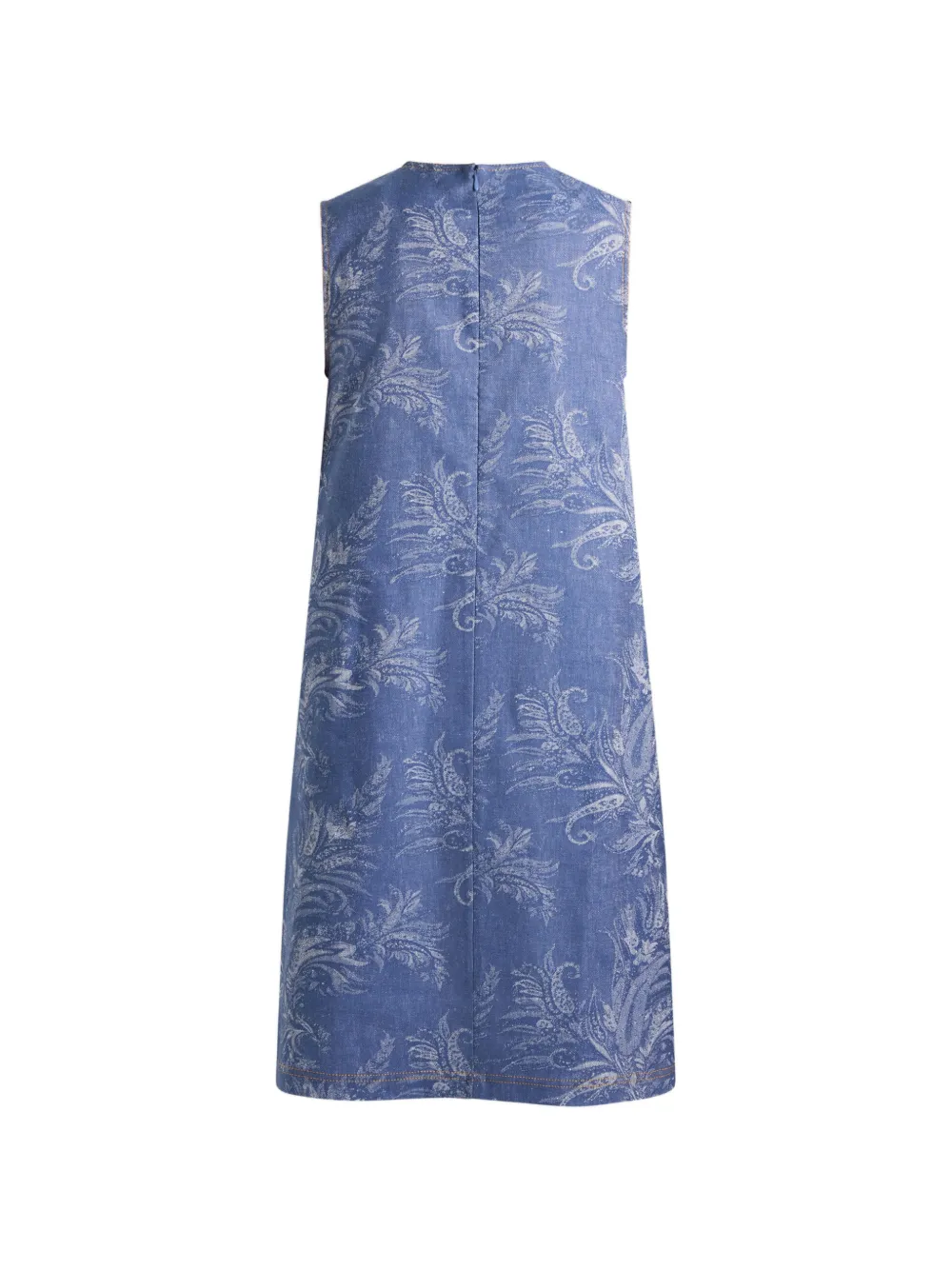 ETRO Cotton And Linen Jacquard Denim Mini Dress With Leafy Paisley Motif | Blue