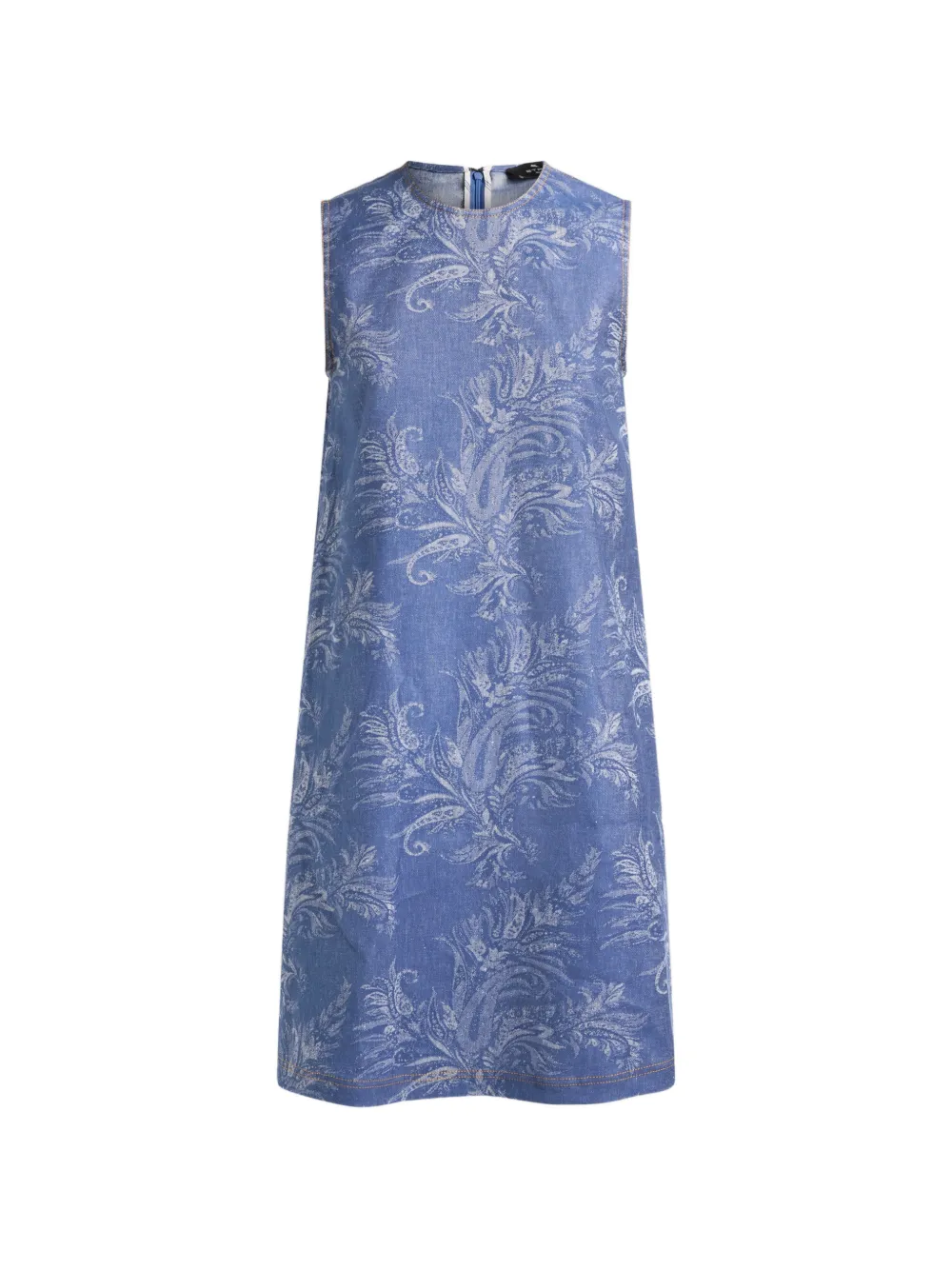 ETRO cotton and linen jacquard denim mini dress with leafy Paisley motif - Blue