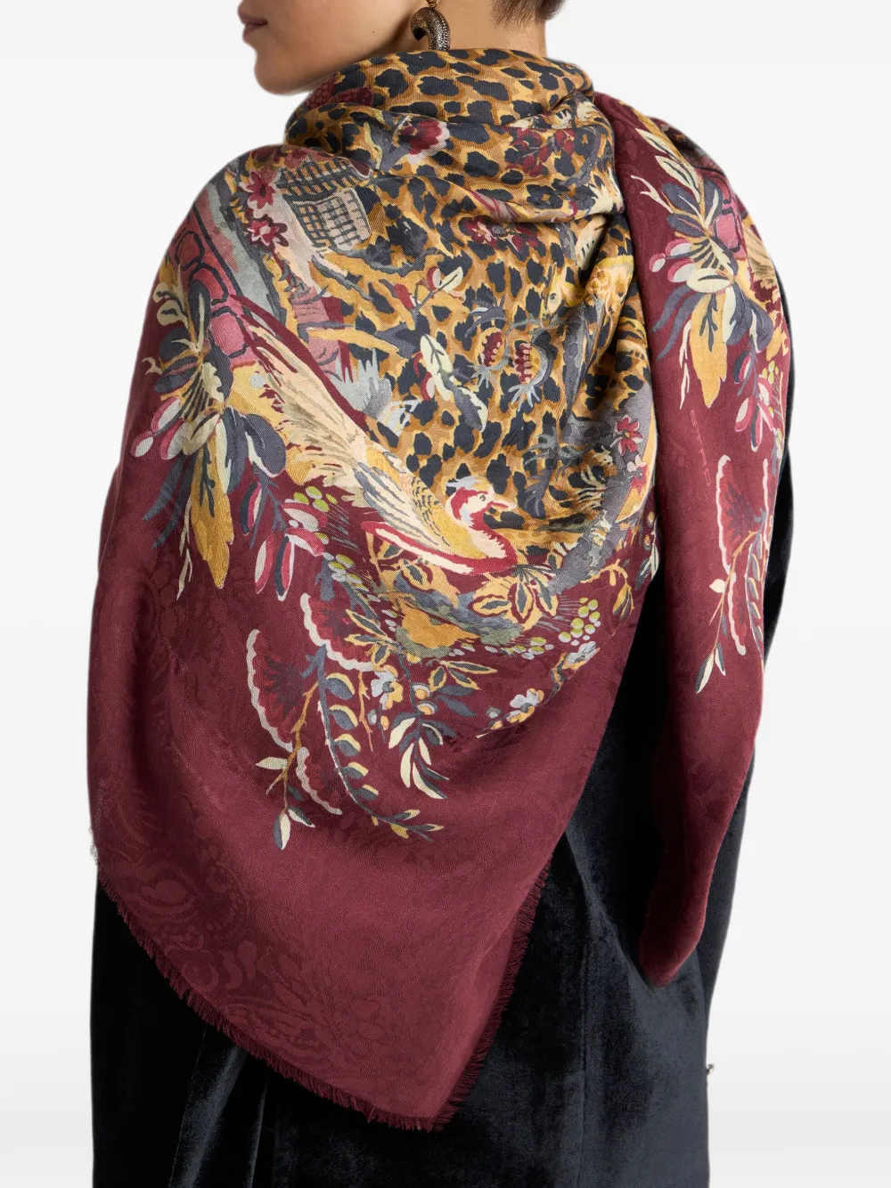 ETRO Sjaal met luipaard-patroon en jacquard Rood