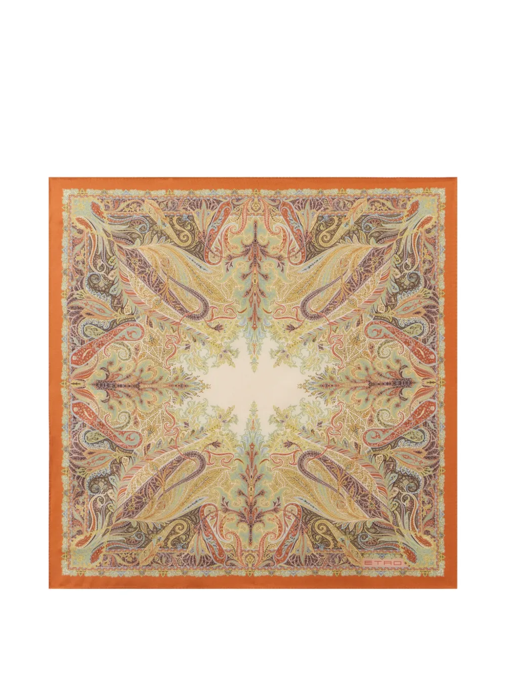 ETRO silk pocket square with floral Paisley motif - Arancione