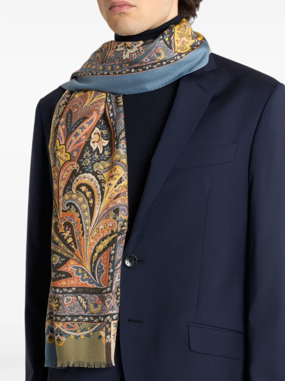 ETRO Kasjmier en zijden sjaal met paisley-print Blauw