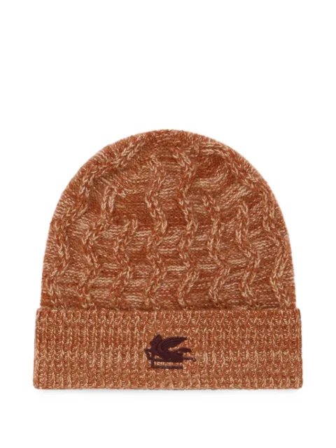 ETRO cashmere beanie with cable detail and Pegaso embroidery