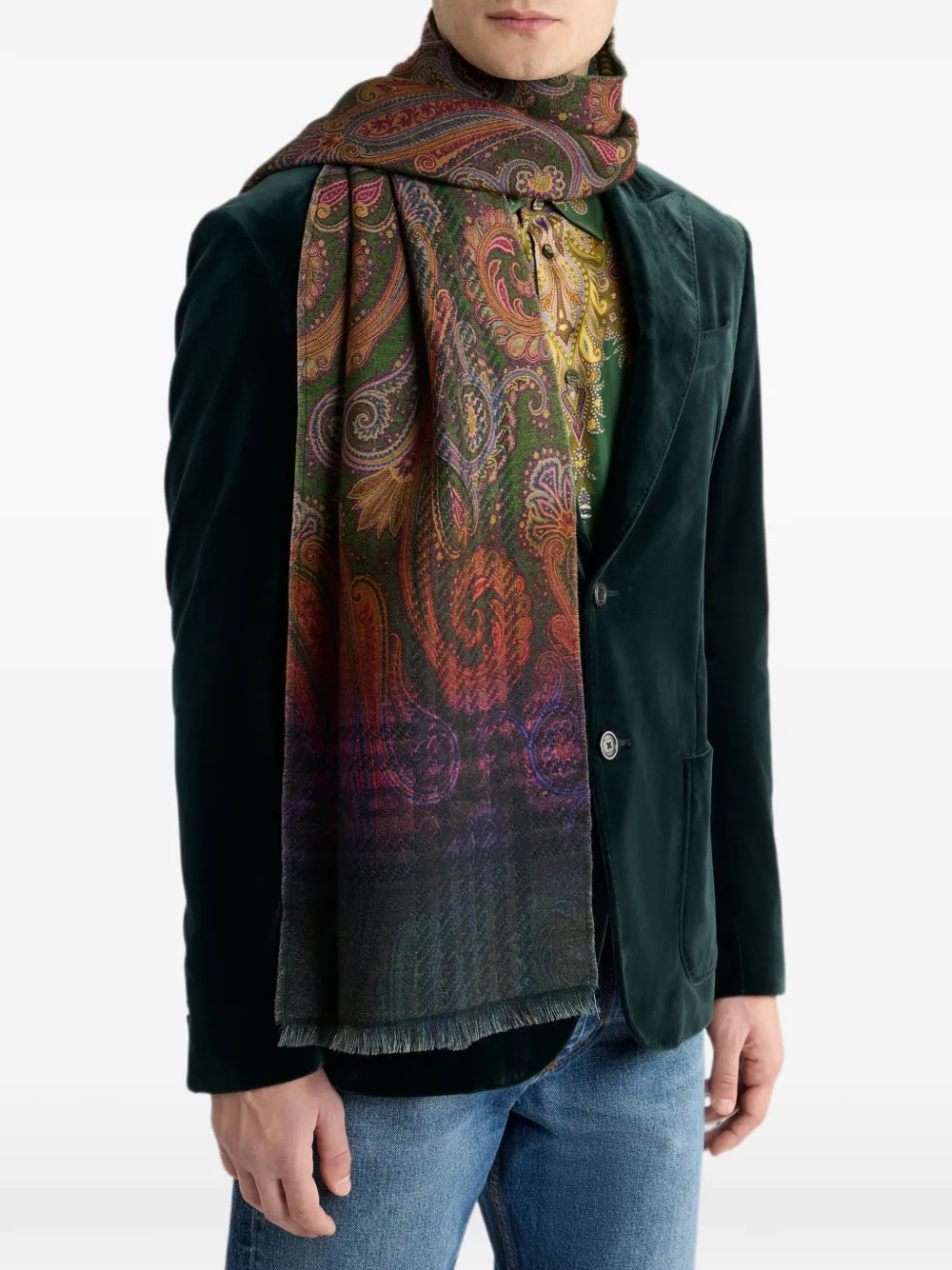 ETRO Wollen sjaal met geruite print en vervaagd paisley-patroon Groen