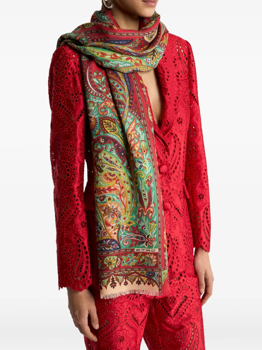 ETRO Kasjmier sjaal met paisley-print en franjes Rood