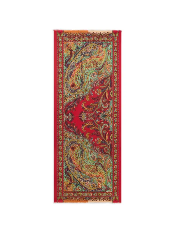 Etro Paisley-print Fringed Cashmere Scarf in Red