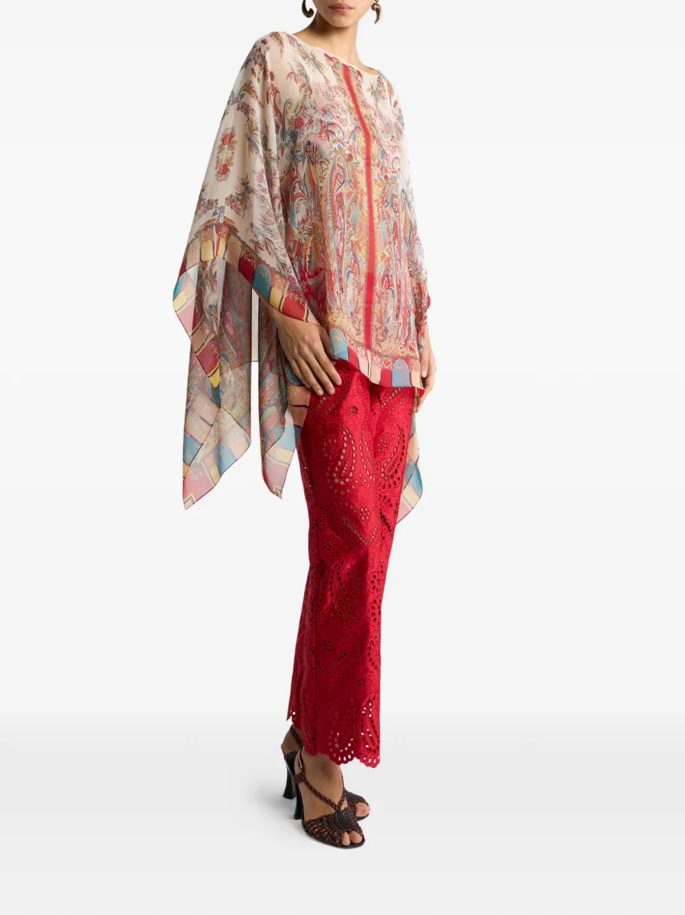 ETRO Zijden poncho met paisley-print Beige