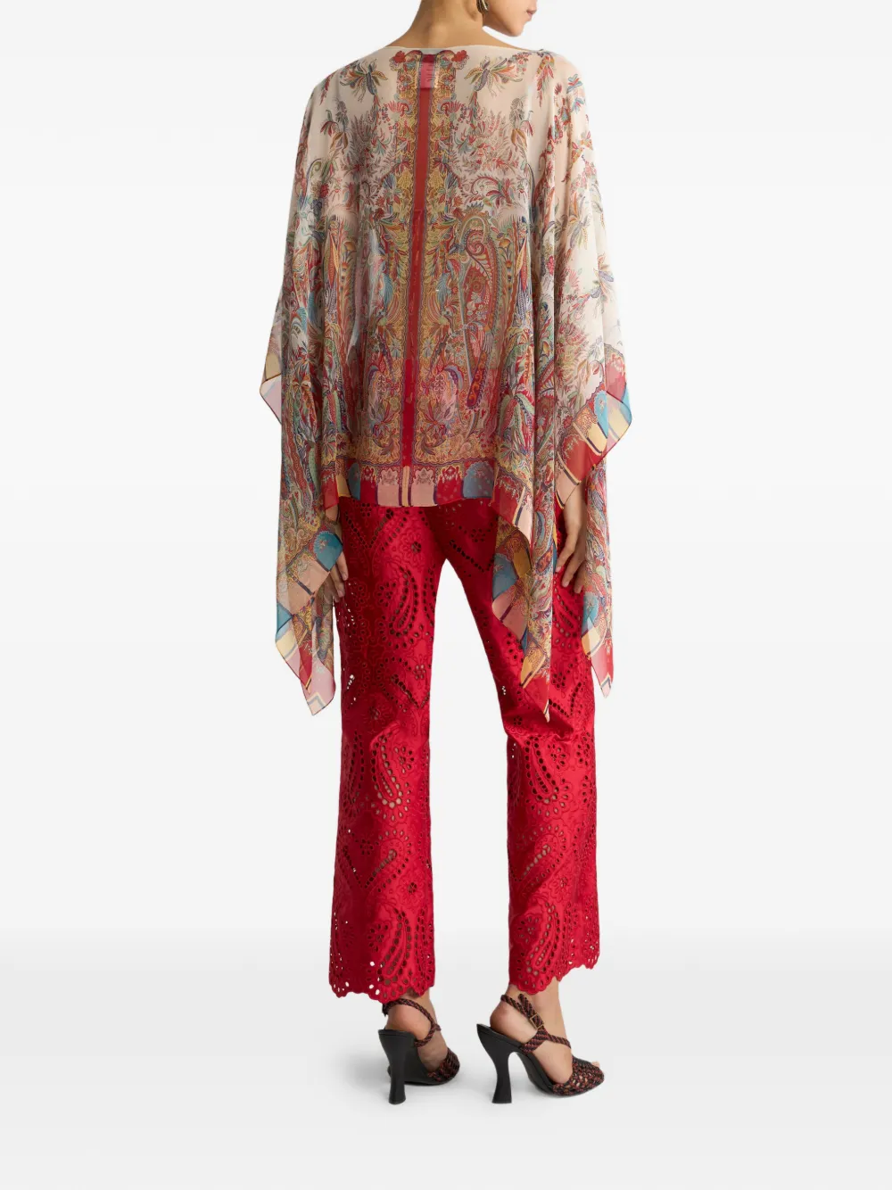 ETRO Zijden poncho met paisley-print Beige