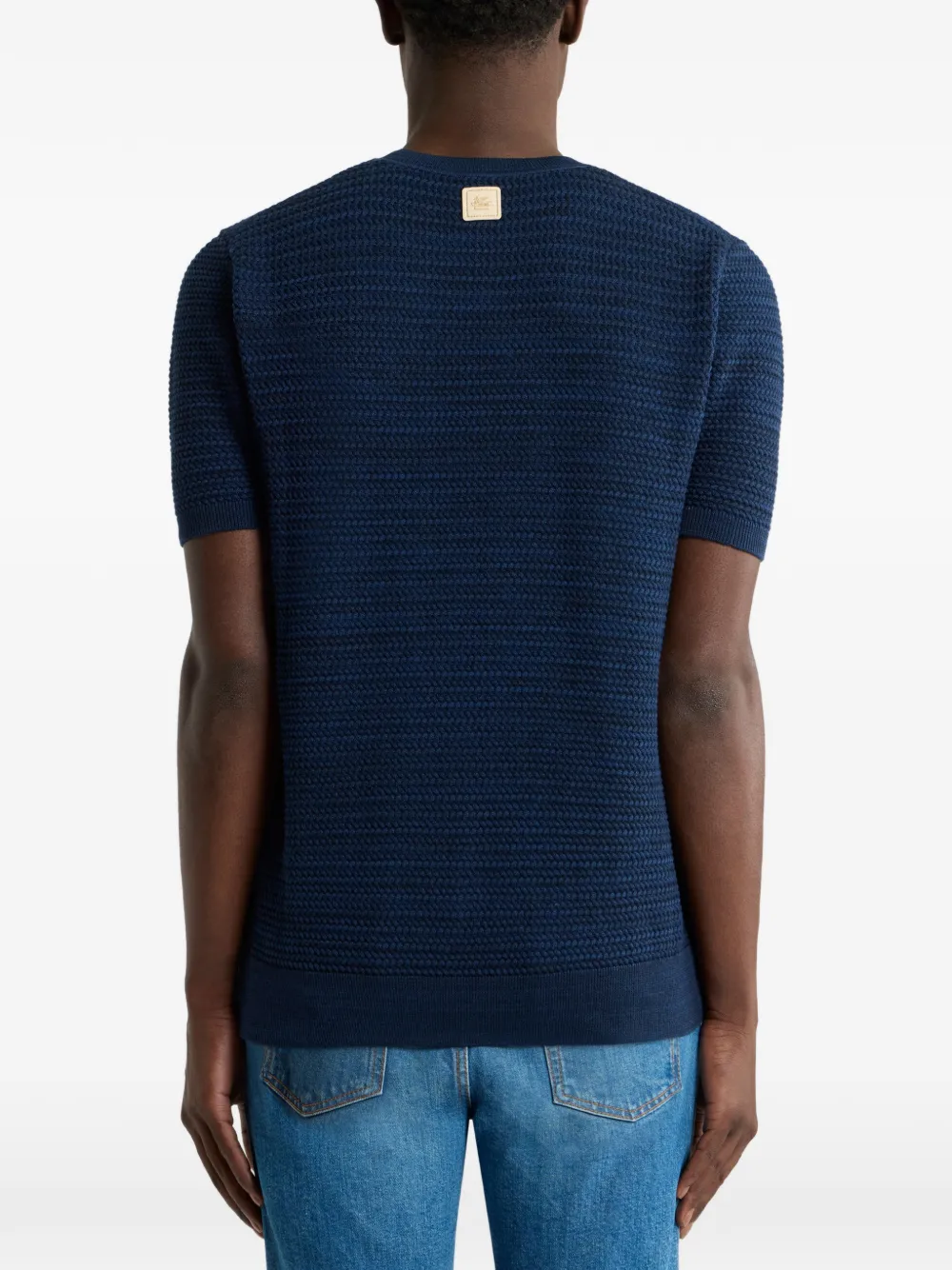 ETRO Gebreid katoenen T-shirt met gevlochten stiksel Blauw