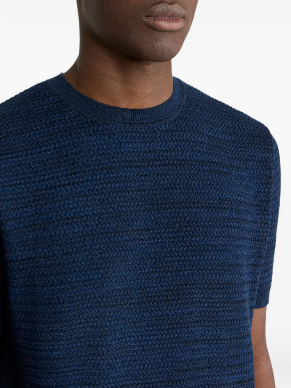 ETRO Gebreid katoenen T-shirt met gevlochten stiksel Blauw