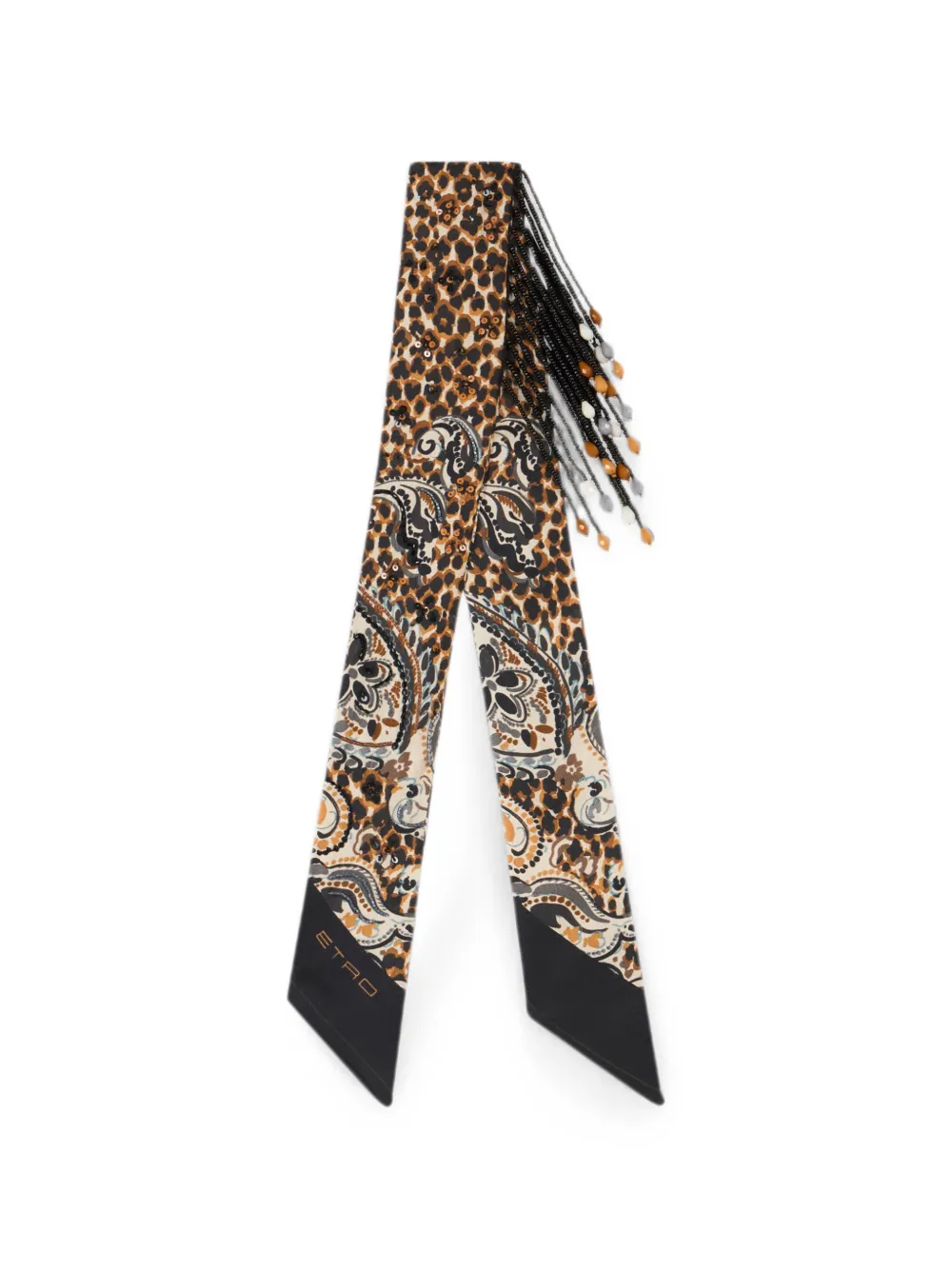 ETRO silk twill Paisleyina with fringing and Paisley and leopard print - Toni neutri