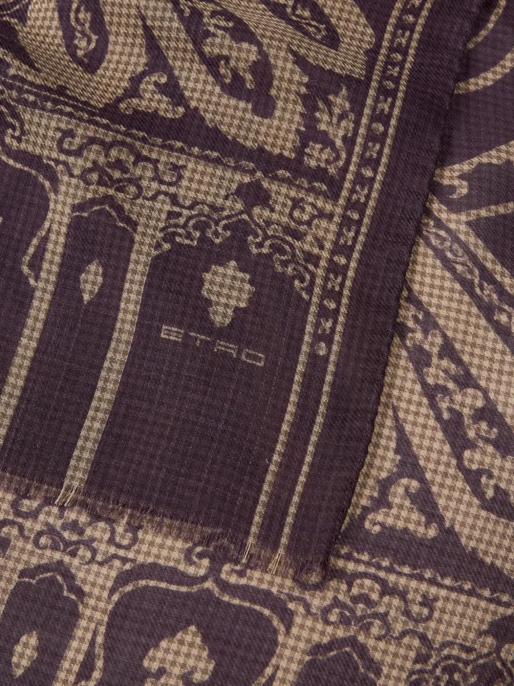 ETRO Wollen en zijden sjaal met pied-de-poule patroon en paisley-print Paars
