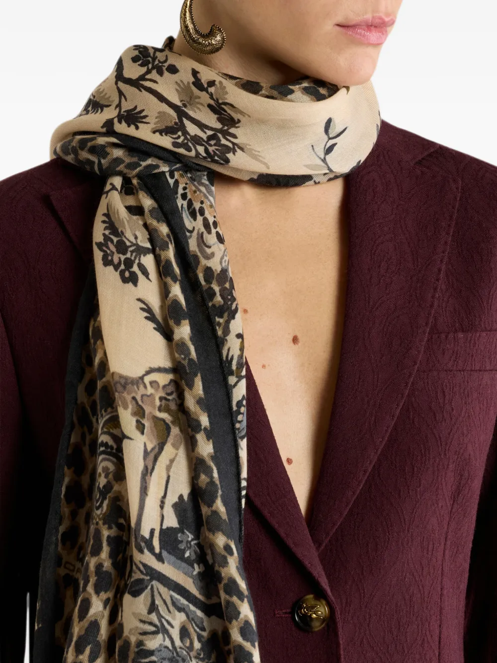 ETRO Sjaal met dieren-print en bloemen-print Beige