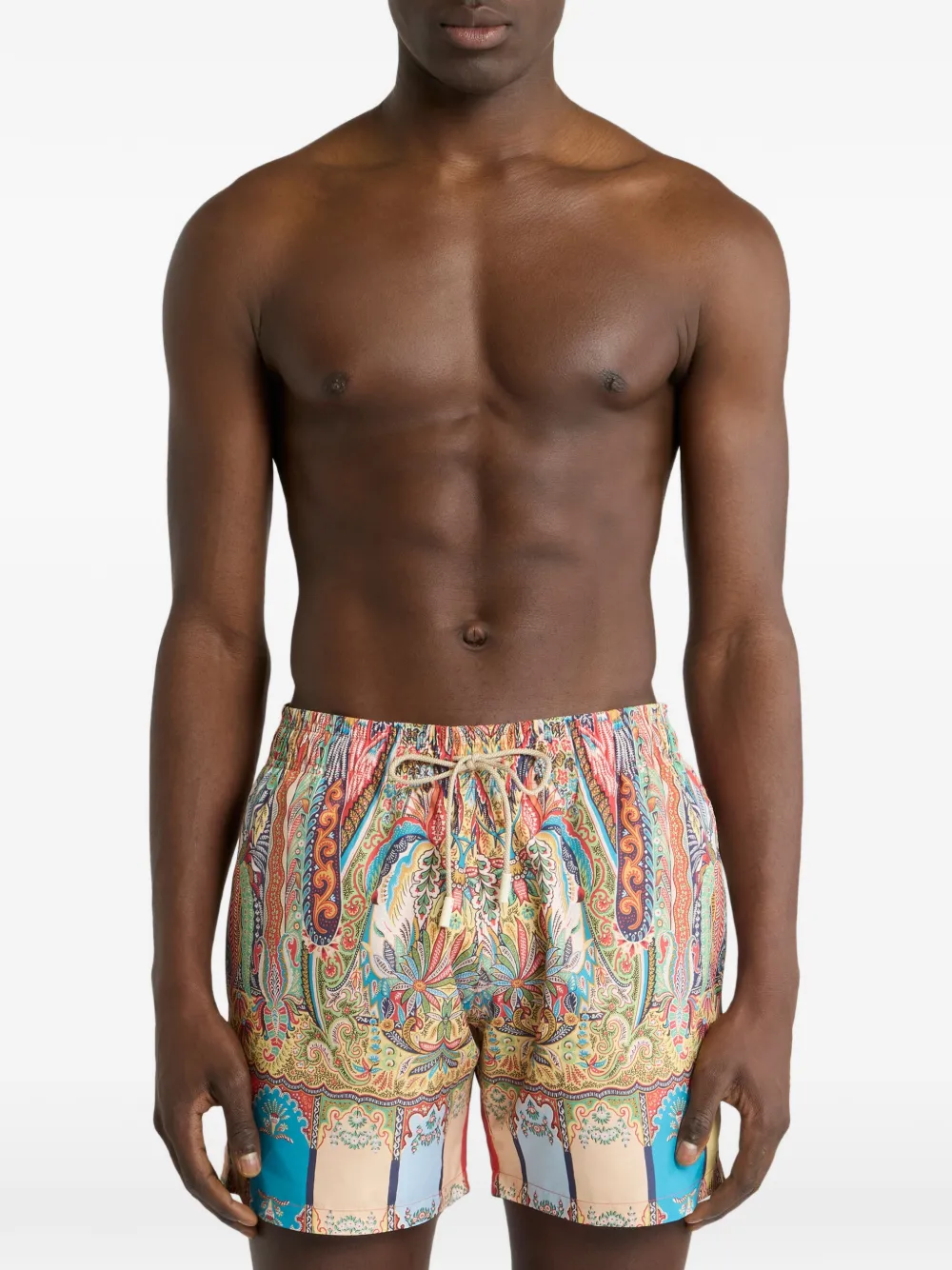 ETRO Zwembroek met paisley-print en bloemdetail Beige