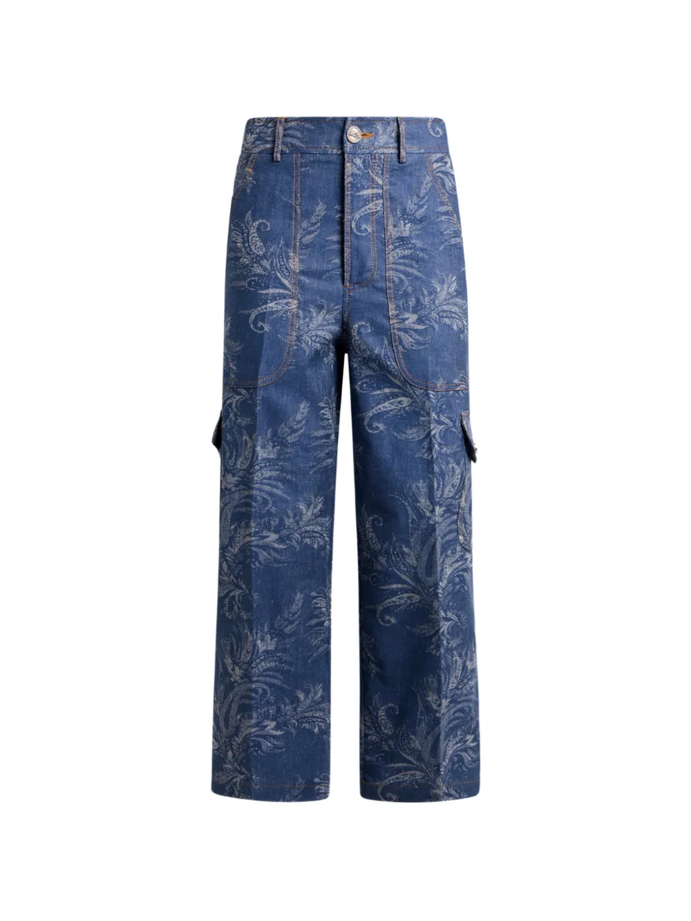 Etro Paisley-jacquard Cropped Jeans In Blue