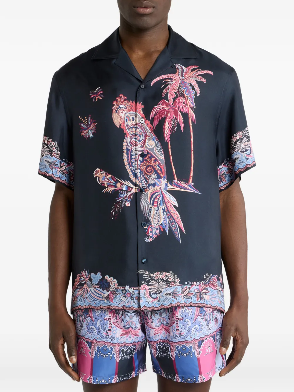 ETRO Bowlingshirt met papegaaiprint Blauw