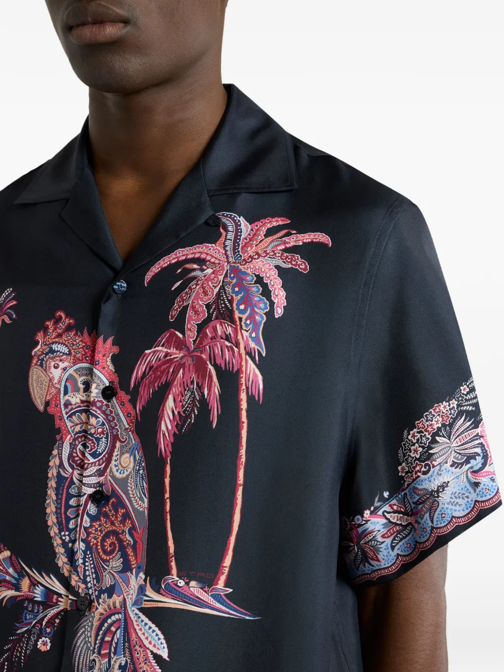 ETRO Bowlingshirt met papegaaiprint Blauw