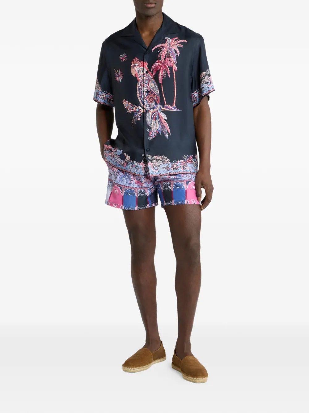 ETRO Bowlingshirt met papegaaiprint Blauw